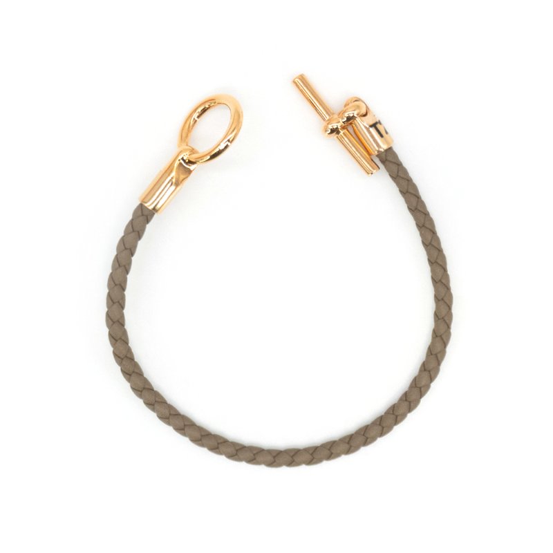 Hermes Glenan H Swift小牛皮編織手環 #T2(玫瑰金/大象灰)-2