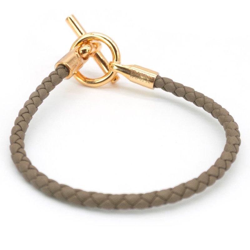 Hermes Glenan H Swift小牛皮編織手環 #T2(玫瑰金/大象灰)-3