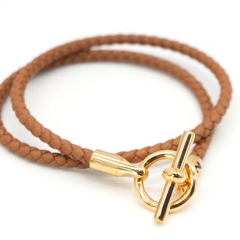 Hermes Glenan Double Tour Swift小牛皮編織雙圈手環#T2(玫瑰金/金棕)-1