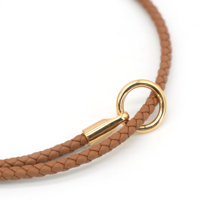 Hermes Glenan Double Tour Swift小牛皮編織雙圈手環#T2(玫瑰金/金棕)-3