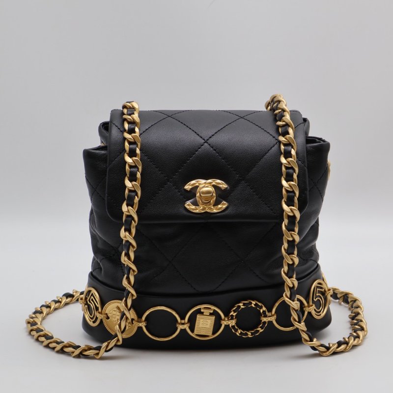 CHANEL 23B金幣雙肩包 - 黑金-0