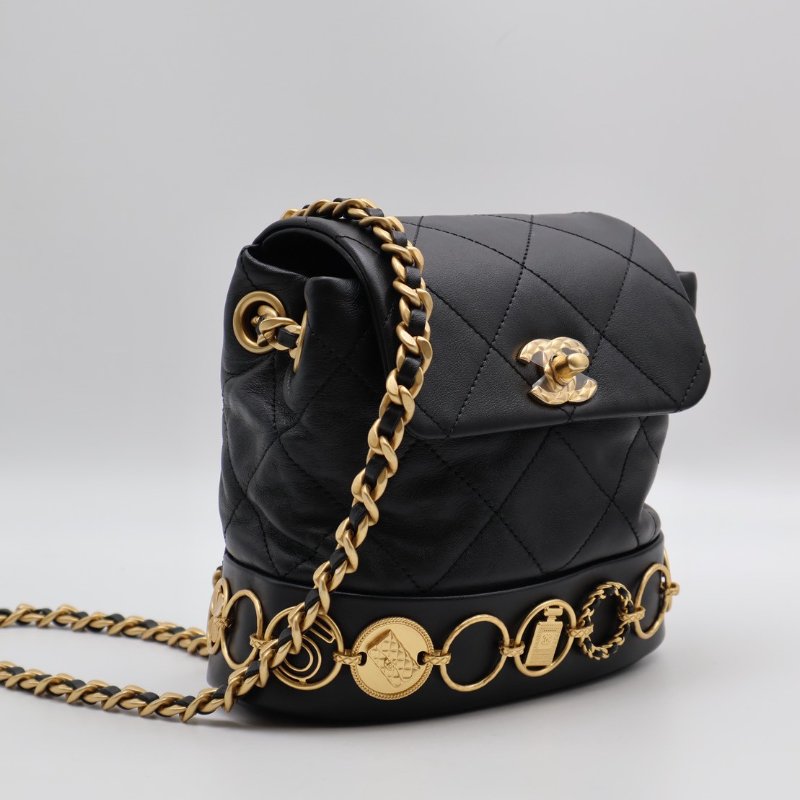 CHANEL 23B金幣雙肩包 - 黑金-11