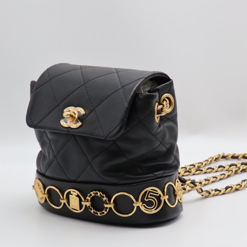 CHANEL 23B金幣雙肩包 - 黑金-12