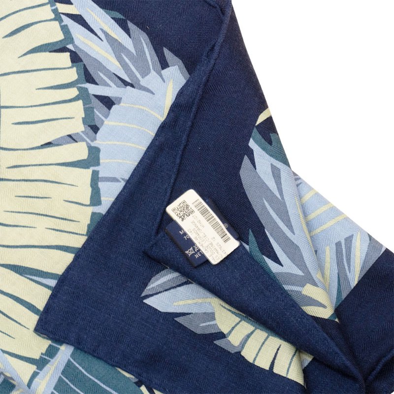 Hermes Les 12  喀什米爾混絲豹紋圖驣披巾/大方巾-140(中藍/綠/棕)-4