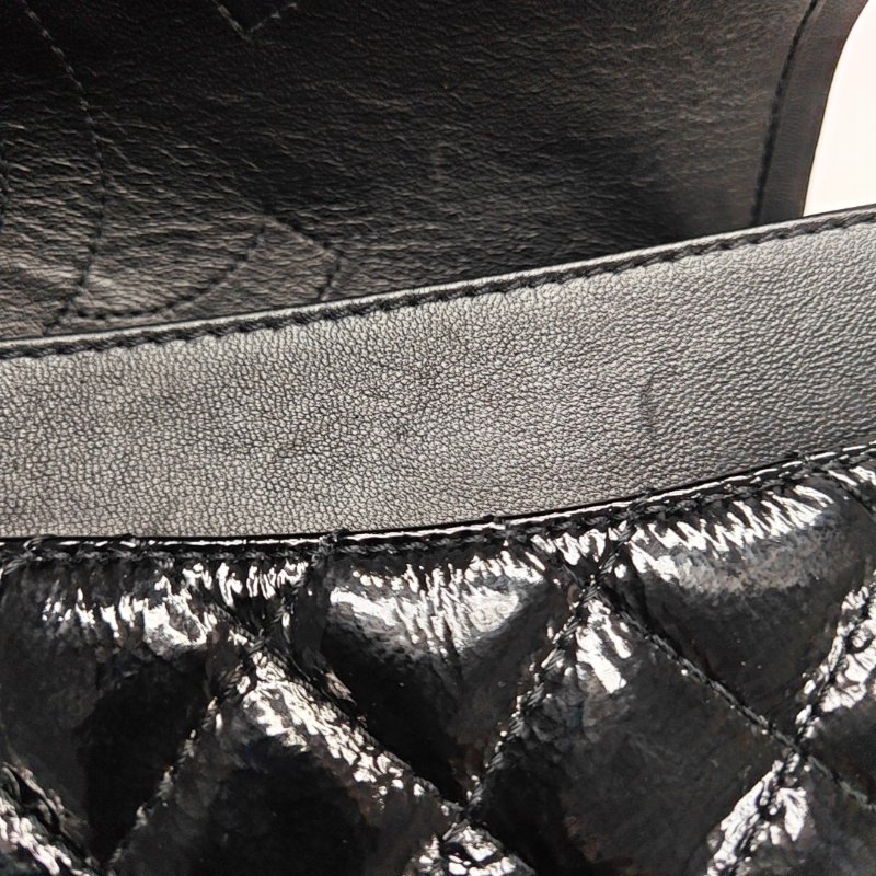 CHANEL 2.55 大號 黑色漆皮菱格紋單肩包斜挎包 銀色五金 14開 配件齊全-8