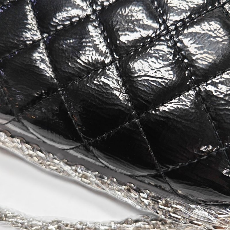 CHANEL 2.55 大號 黑色漆皮菱格紋單肩包斜挎包 銀色五金 14開 配件齊全-9