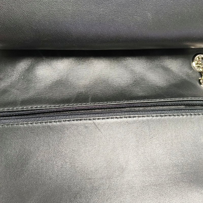 CHANEL 2.55 大號 黑色漆皮菱格紋單肩包斜挎包 銀色五金 14開 配件齊全-10