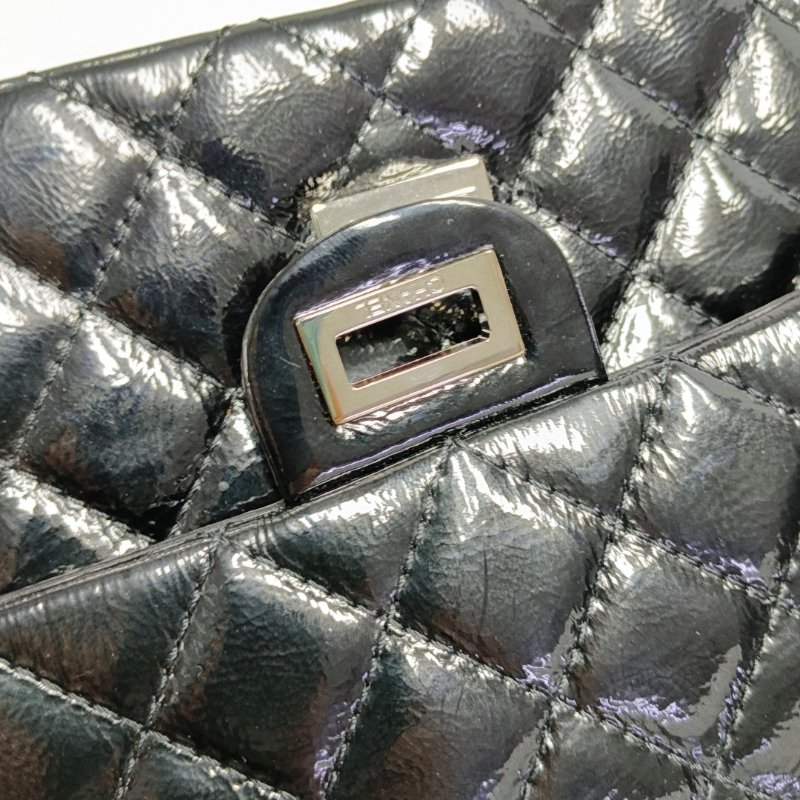 CHANEL 2.55 大號 黑色漆皮菱格紋單肩包斜挎包 銀色五金 14開 配件齊全-11