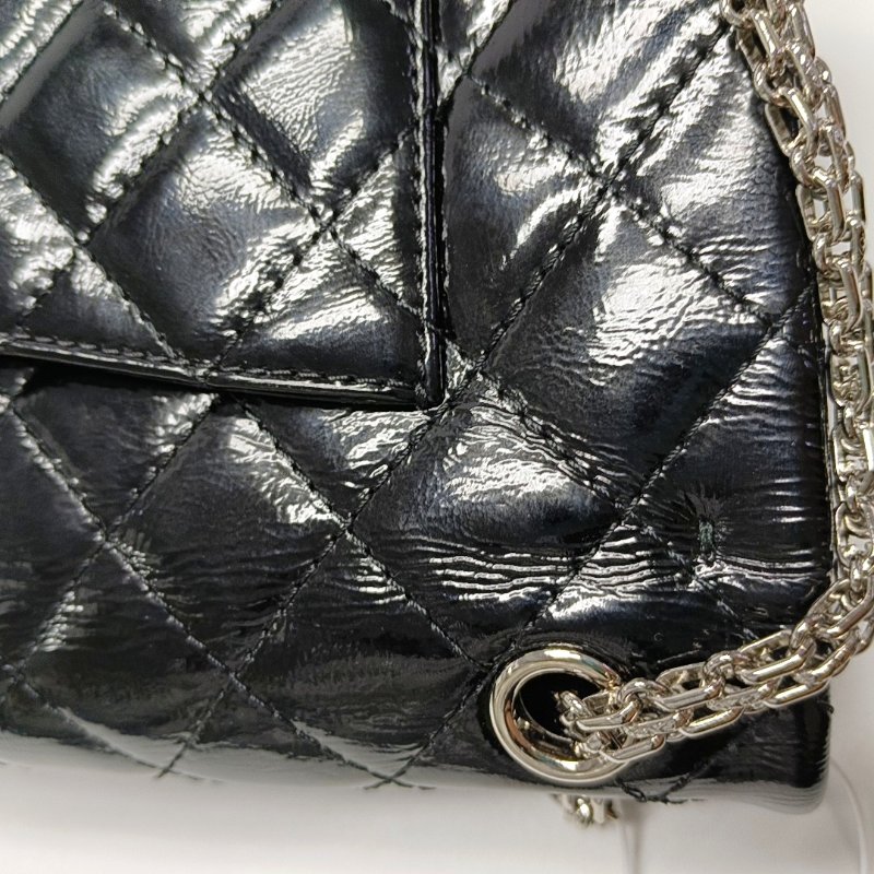 CHANEL 2.55 大號 黑色漆皮菱格紋單肩包斜挎包 銀色五金 14開 配件齊全-14