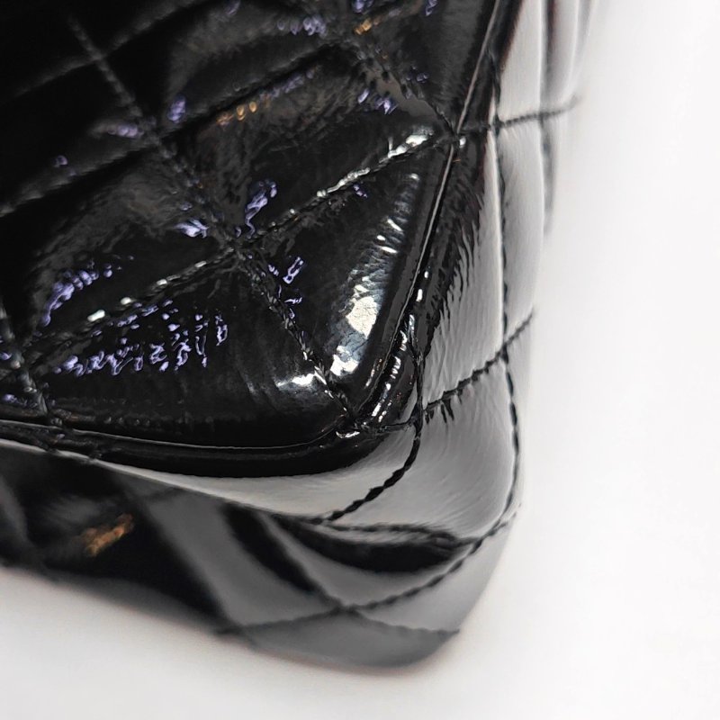 CHANEL 2.55 大號 黑色漆皮菱格紋單肩包斜挎包 銀色五金 14開 配件齊全-15