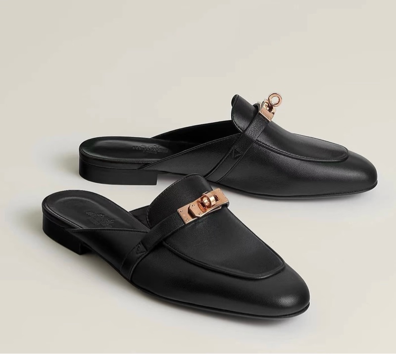 Hermes kelly缺貨黑金配色Kelly 凱莉玫瑰金扣穆勒鞋 38號-1