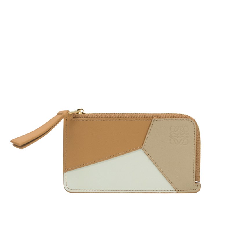 Loewe Puzzle 拚色牛皮拉鍊卡包(棕)-0