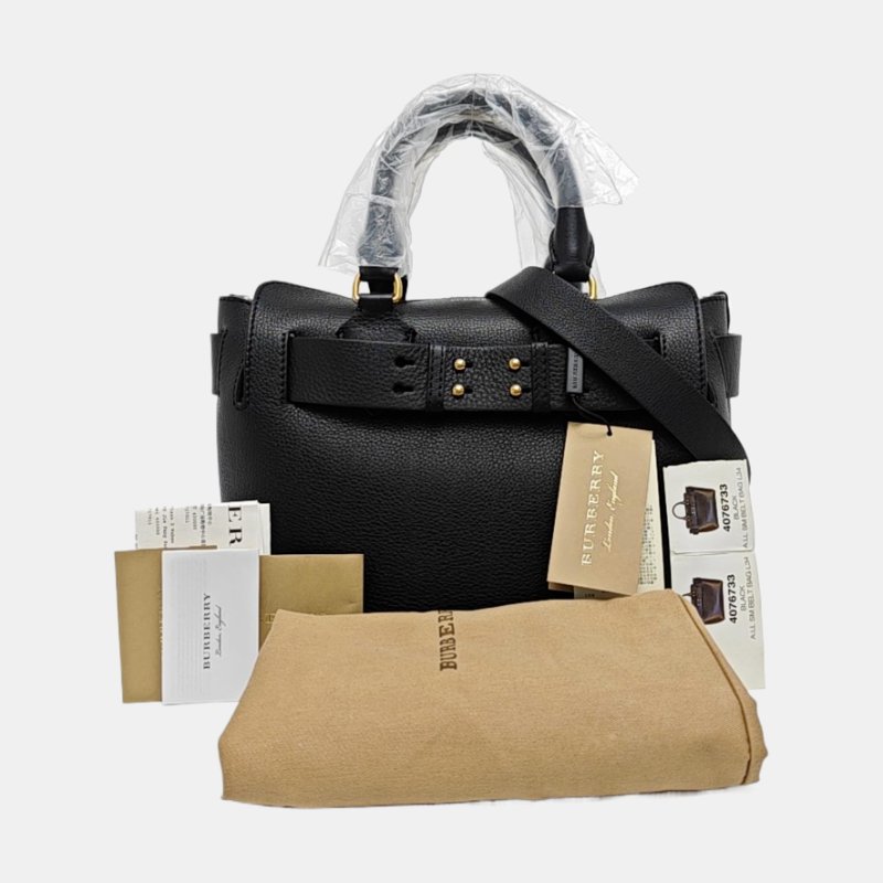 BURBERRY The Belt黑色牛皮單肩包斜挎包 金色五金 可拆卸肩帶 9.8新-7