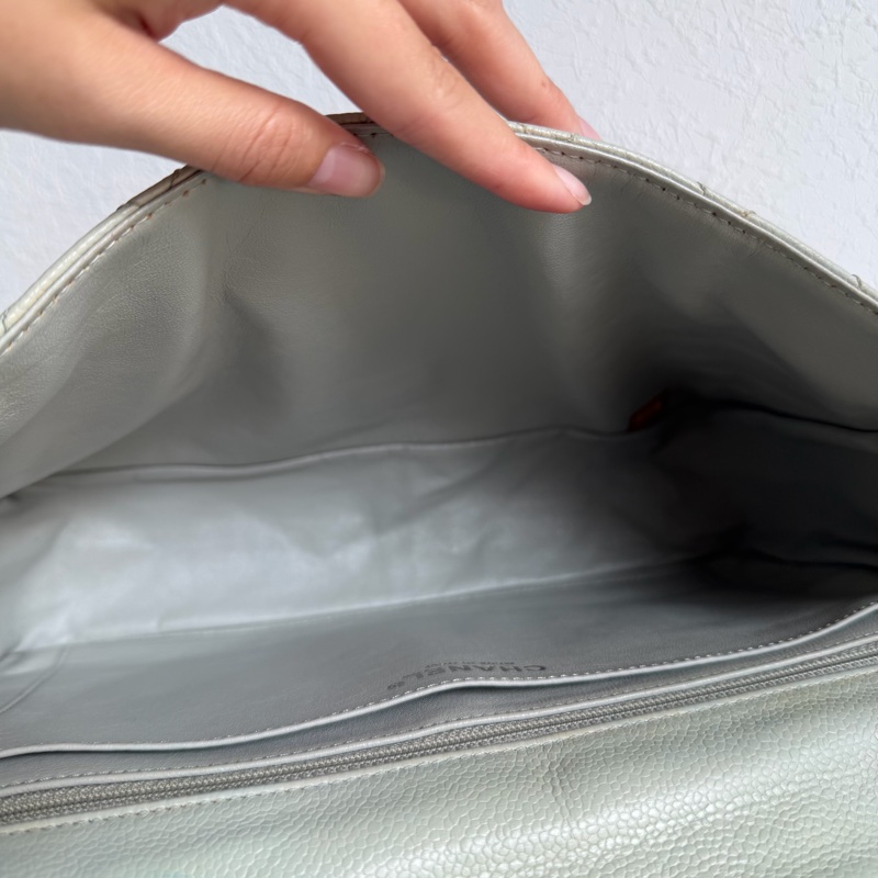 Chanel冰川藍荔枝皮銀鏈JUMBO-15