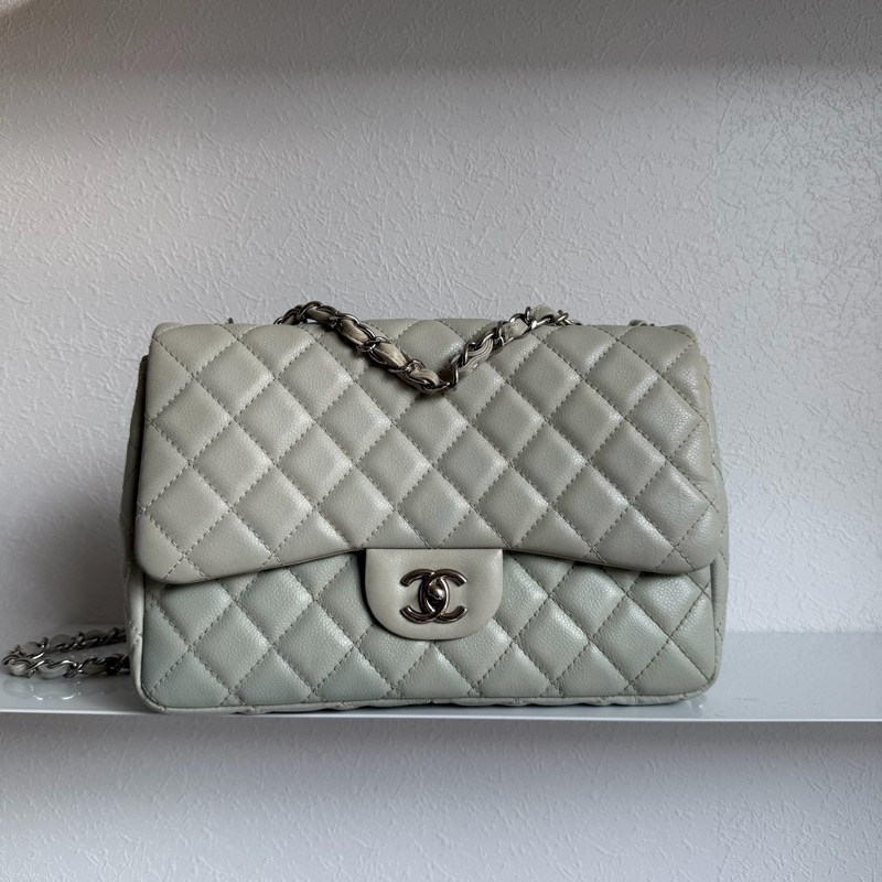 Chanel冰川藍荔枝皮銀鏈JUMBO-31