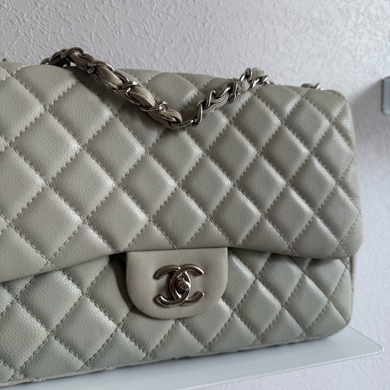 Chanel冰川藍荔枝皮銀鏈JUMBO-32