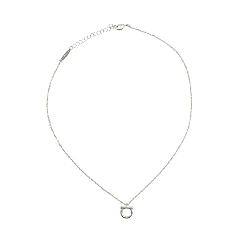 Ferragamo Gancini 品牌logo金屬項鍊(696659-銀)-0
