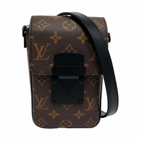 LOUIS VUITTON S LOCK迷你棕色塗層帆布老花單肩包黑色五金可拆卸肩帶
