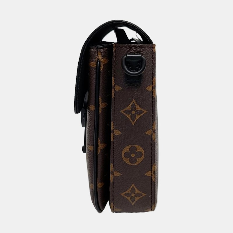 LOUIS VUITTON S LOCK迷你棕色塗層帆布老花單肩包黑色五金可拆卸肩帶-2
