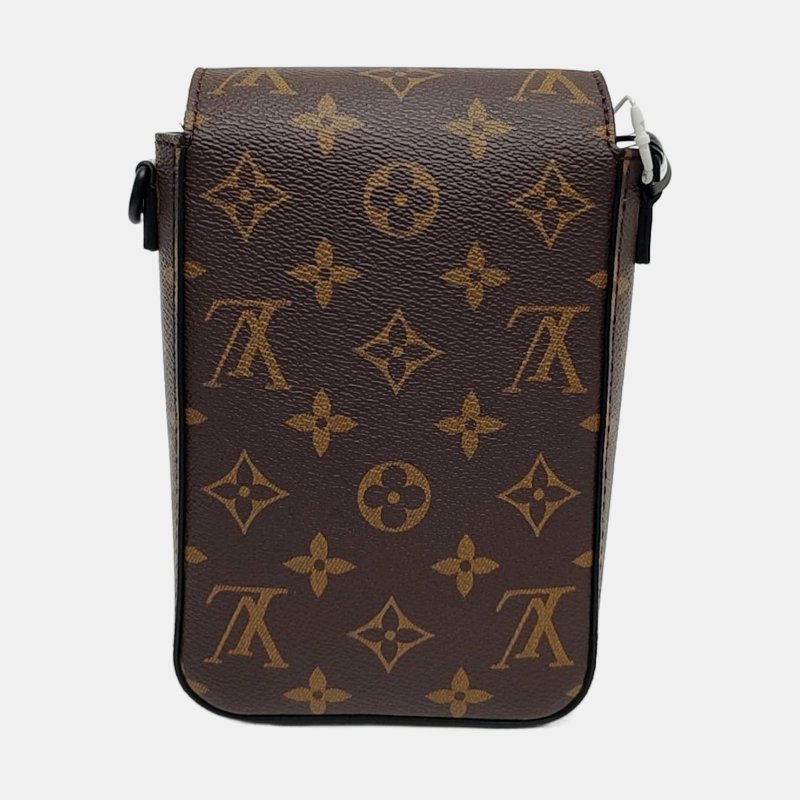 LOUIS VUITTON S LOCK迷你棕色塗層帆布老花單肩包黑色五金可拆卸肩帶-4