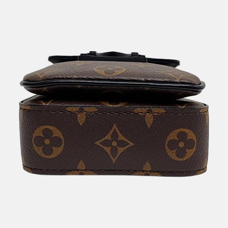 LOUIS VUITTON S LOCK迷你棕色塗層帆布老花單肩包黑色五金可拆卸肩帶-5