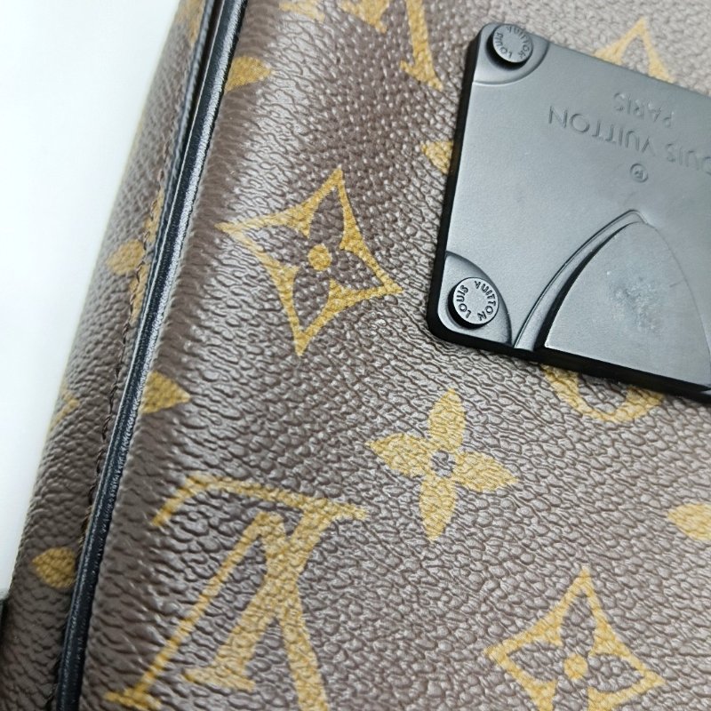 LOUIS VUITTON S LOCK迷你棕色塗層帆布老花單肩包黑色五金可拆卸肩帶-8