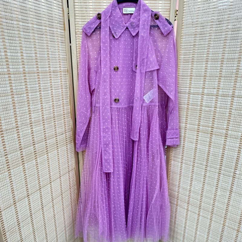 RED VALENTINO洋裝 波點網紗,紫粉 40碼-0