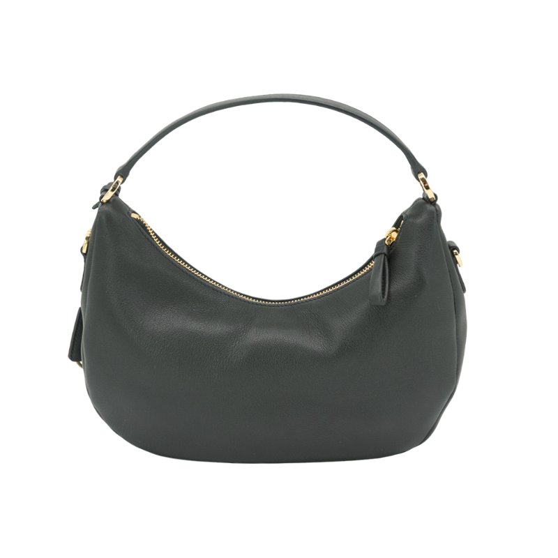Prada Saffiano 金三角logo小牛皮彎月手提兩用包(1BC272-黑)-2