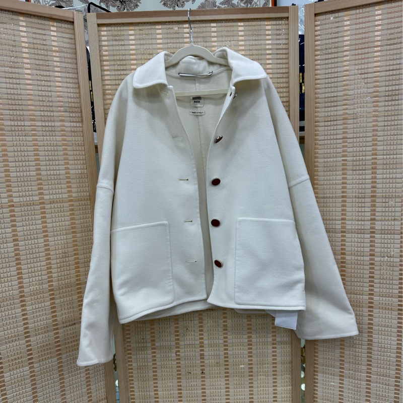 Hermes 愛馬仕 23秋冬白色羊絨外套 34碼 全新吊牌-0