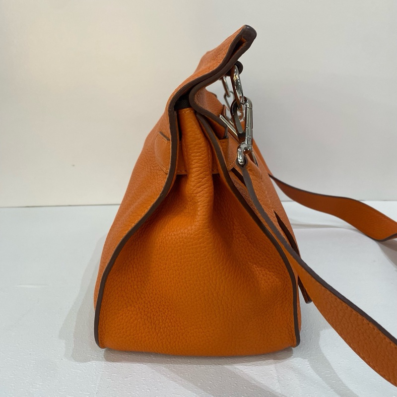 98新Hermes愛馬仕吉普賽 刻橙色Togo皮銀扣單肩斜挎包 尺寸34*15*24，塵袋肩帶一-2