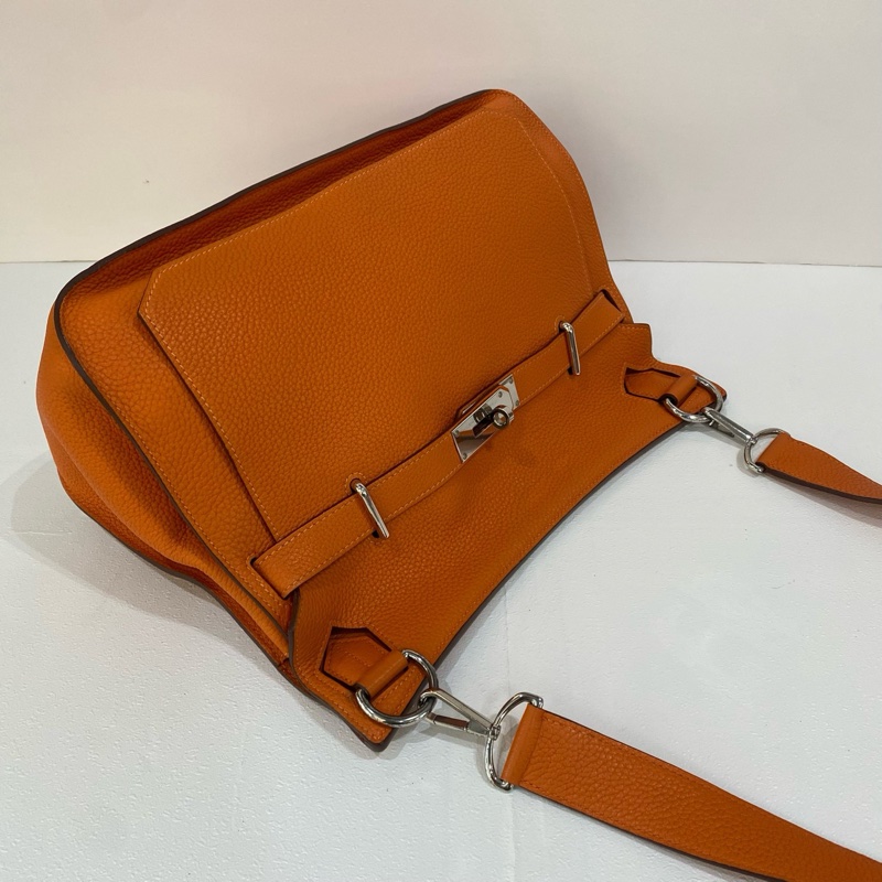 98新Hermes愛馬仕吉普賽 刻橙色Togo皮銀扣單肩斜挎包 尺寸34*15*24，塵袋肩帶一-4