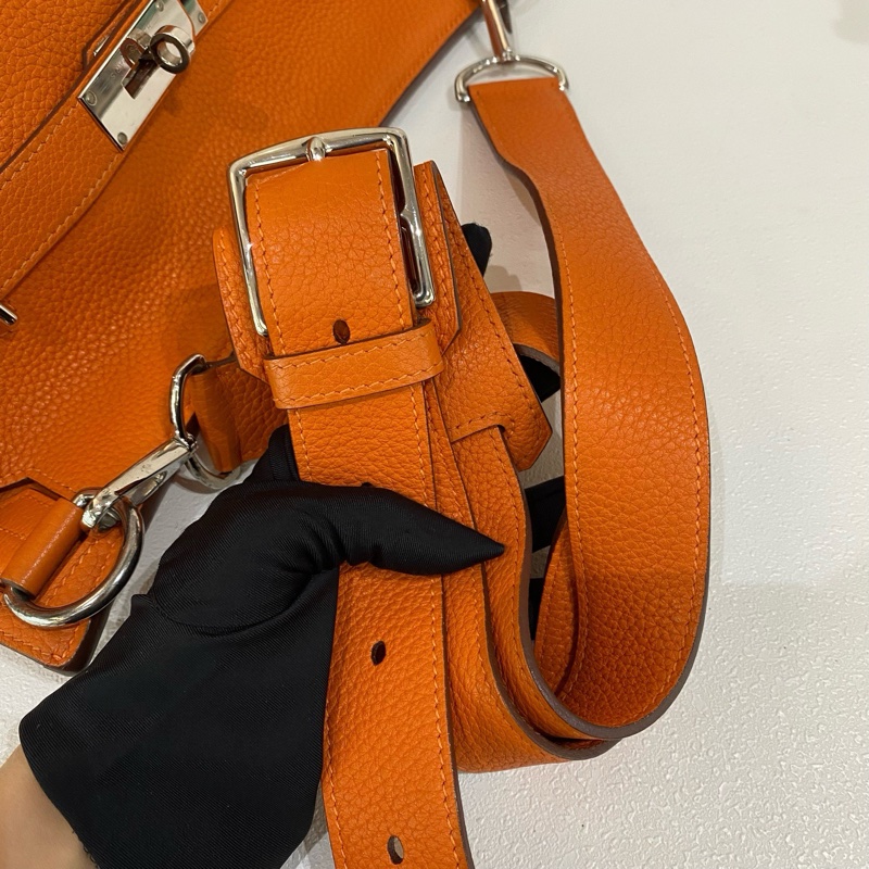 98新Hermes愛馬仕吉普賽 刻橙色Togo皮銀扣單肩斜挎包 尺寸34*15*24，塵袋肩帶一-5