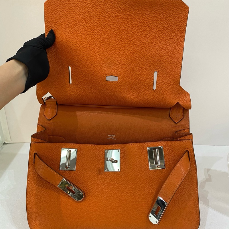 98新Hermes愛馬仕吉普賽 刻橙色Togo皮銀扣單肩斜挎包 尺寸34*15*24，塵袋肩帶一-7