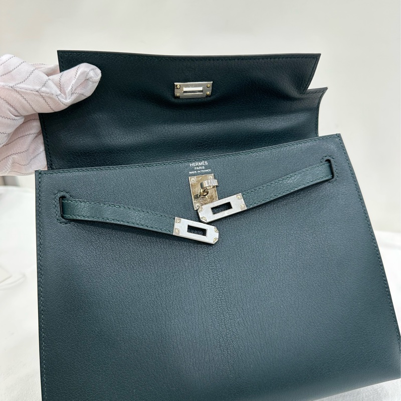 Hermes愛馬仕 Kelly25 6O 松柏綠 銀扣 山羊皮 Z刻 閒置-5