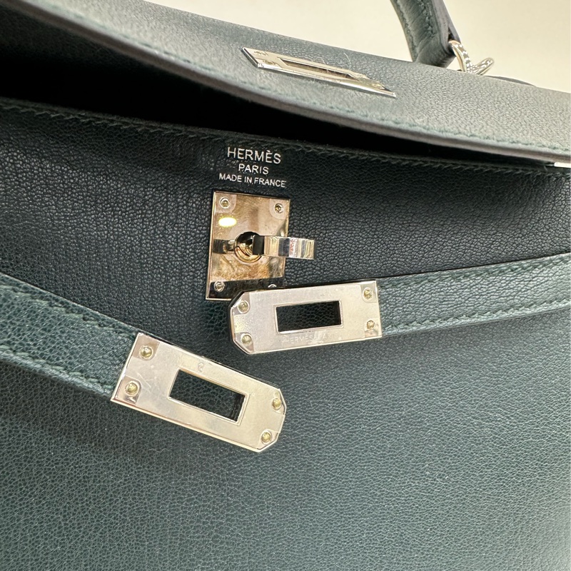 Hermes愛馬仕 Kelly25 6O 松柏綠 銀扣 山羊皮 Z刻 閒置-7