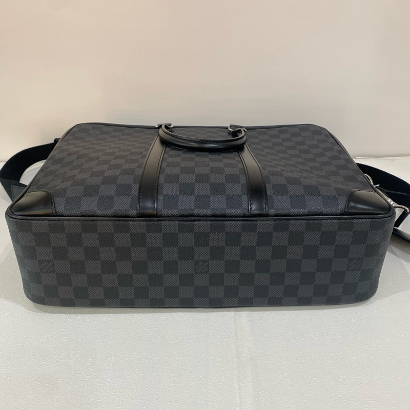 98新LV/路易威登經典灰配黑棋盤格公文包手提單肩斜挎包，尺寸40*30*10，肩帶鑰匙鎖一-5