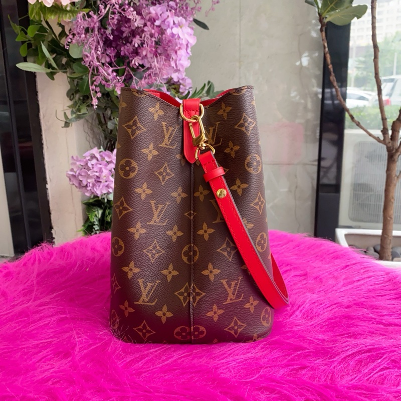 98新LV/路易威登老花紅色水桶包，尺寸26x26x17.5，有肩帶，-2