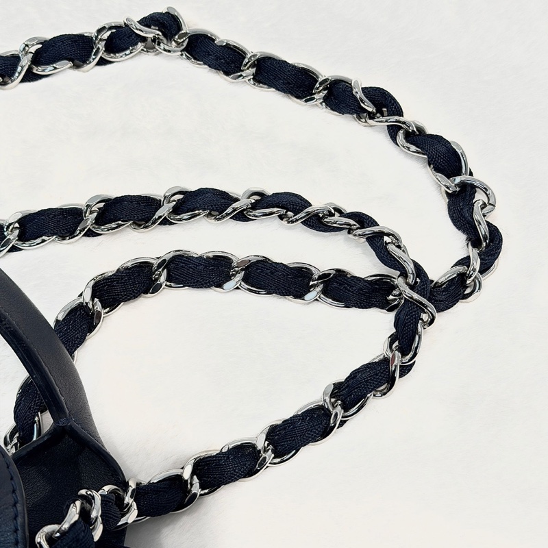 Chanel大logo 深藍牛仔帆布沙灘袋-1