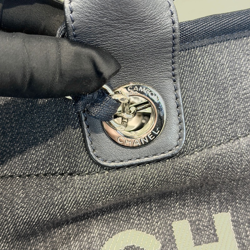 Chanel大logo 深藍牛仔帆布沙灘袋-2