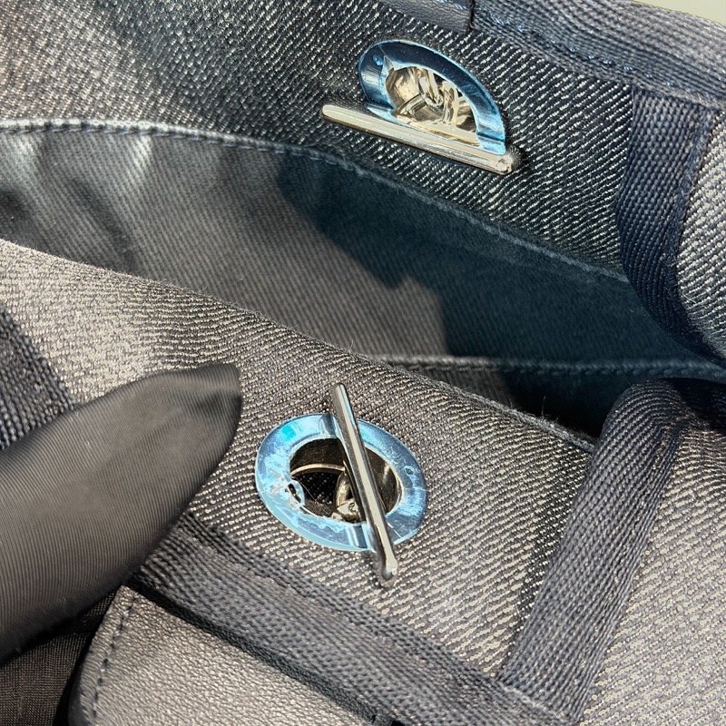 Chanel大logo 深藍牛仔帆布沙灘袋-4