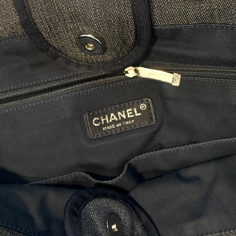 Chanel大logo 深藍牛仔帆布沙灘袋-6