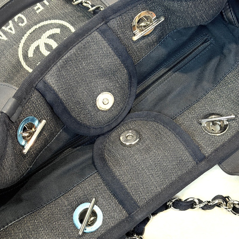 Chanel大logo 深藍牛仔帆布沙灘袋-7