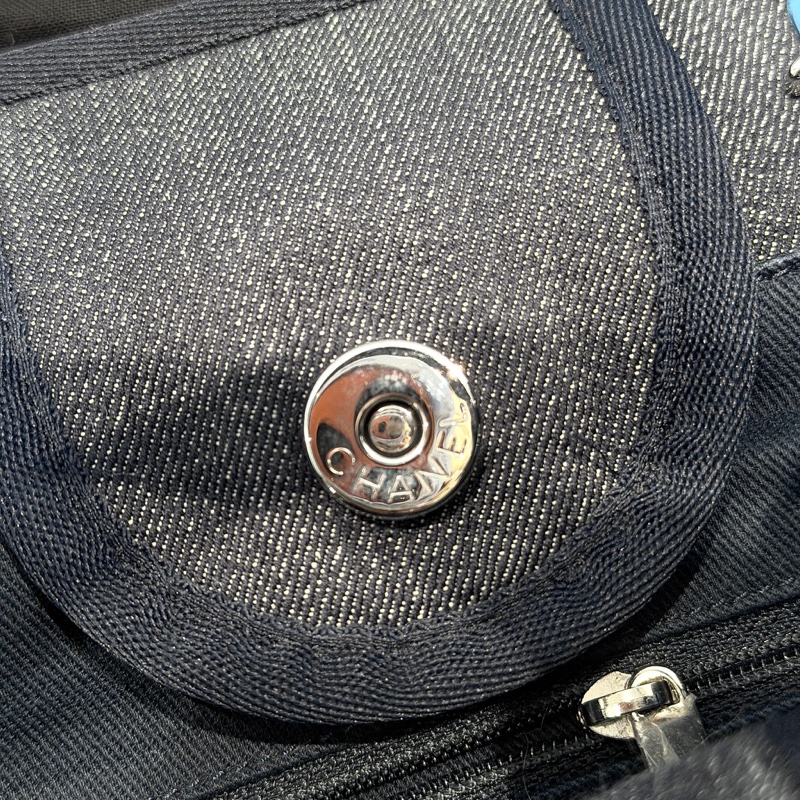 Chanel大logo 深藍牛仔帆布沙灘袋-8