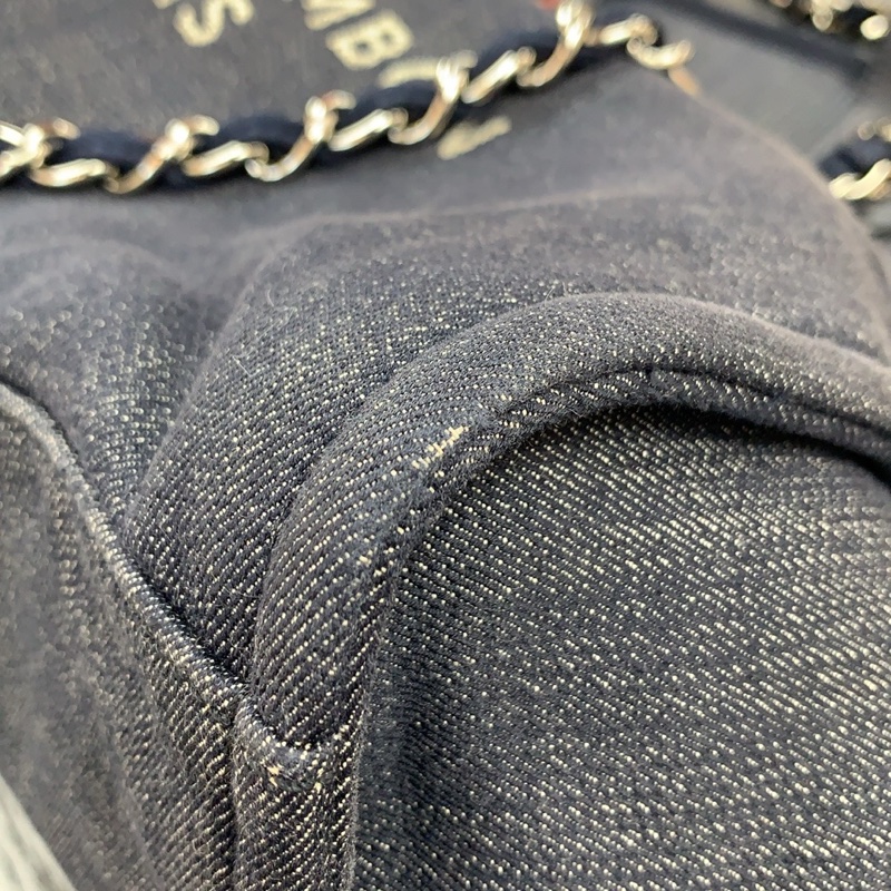 Chanel大logo 深藍牛仔帆布沙灘袋-10