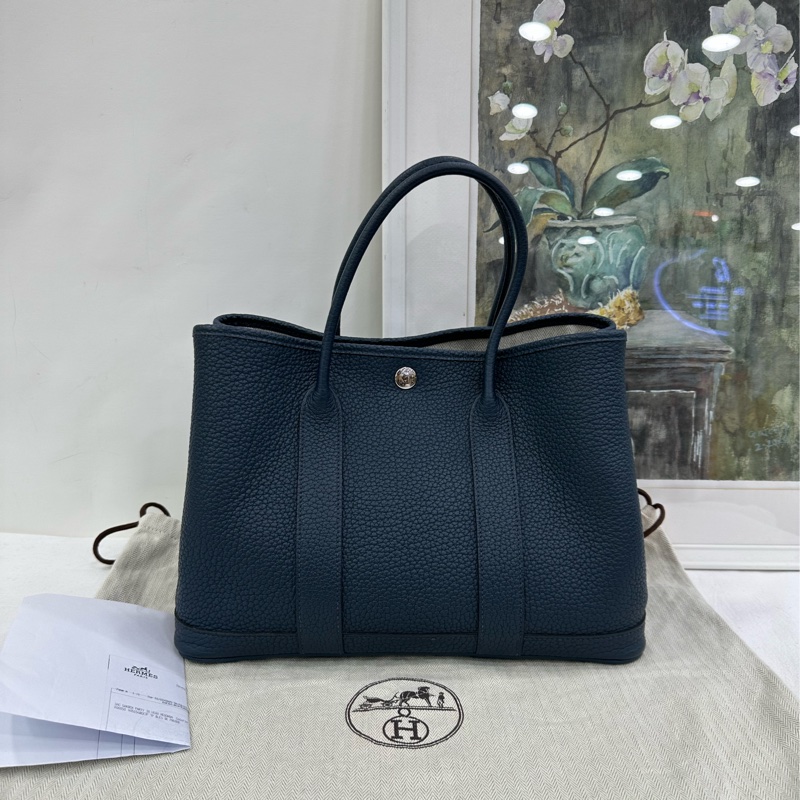 Hermes 愛馬仕 garden party 30 花園30 7P 普魯士藍銀扣 框R-0