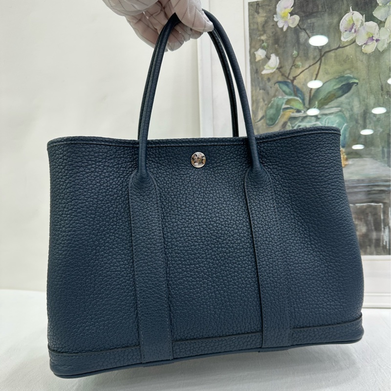 Hermes 愛馬仕 garden party 30 花園30 7P 普魯士藍銀扣 框R-6