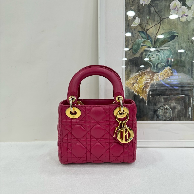 Dior 迪奧lady 三格戴妃包 紫粉色金扣 小羊皮 16年標 手感很好-1