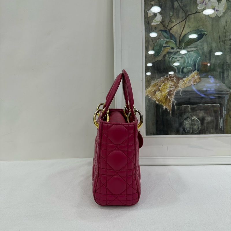 Dior 迪奧lady 三格戴妃包 紫粉色金扣 小羊皮 16年標 手感很好-3