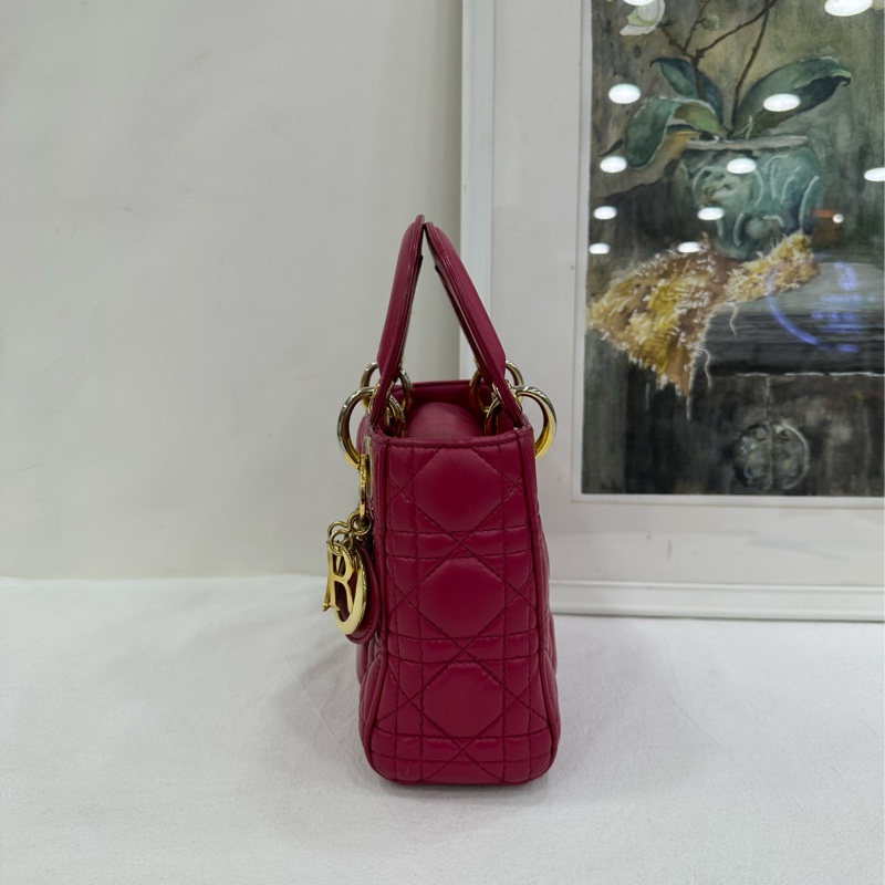 Dior 迪奧lady 三格戴妃包 紫粉色金扣 小羊皮 16年標 手感很好-4