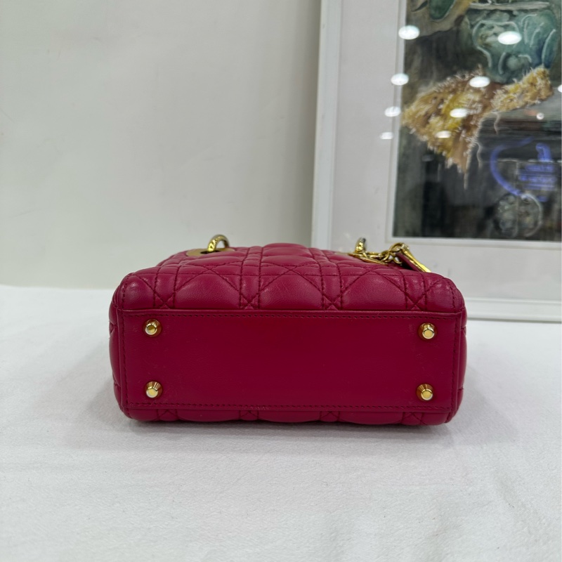 Dior 迪奧lady 三格戴妃包 紫粉色金扣 小羊皮 16年標 手感很好-5